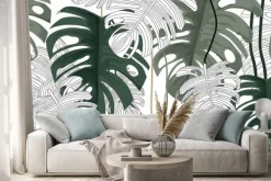 Naklejka: Liście monstery tworzące monochromatyczny wzór