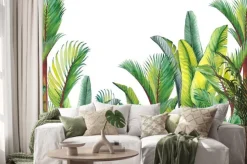 Naklejka: Liście palm i bananowców w stylu akwarelowym