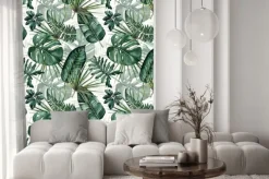 Naklejka: Liście paproci palmy i monstery w odcieniach zieleni