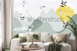 Naklejka: Śliczne koale i pandy bawiące się w górach