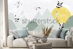 Naklejka: Śliczne koale i pandy bawiące się w górach