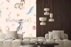 Naklejka: Śliczni rodzinni dzieci raccon, rogacz i królik. żyrafa zwierząt