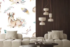 Naklejka: Śliczni rodzinni dziecko raccon, rogacz i królik. żyrafa zwierząt