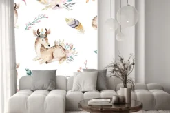 Naklejka: Śliczni rodzinni dziecko raccon, rogacz i królik. żyrafa zwierząt