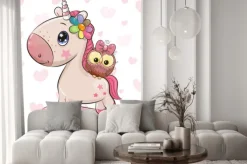 Naklejka: Śliczny jednorożec z sową na deskorolce