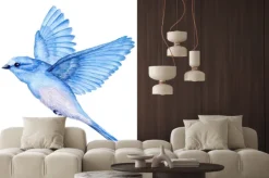 Naklejka: Śliczny mały błękitny ptak. ilustracja akwarela. śliczne zwierzęta