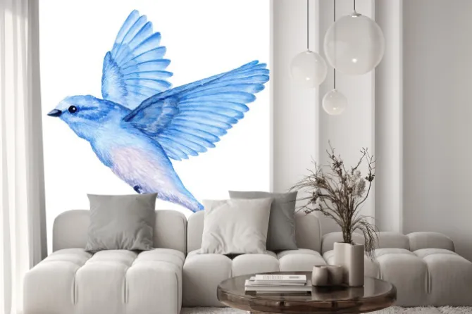 Naklejka: Śliczny mały błękitny ptak. ilustracja akwarela. śliczne zwierzęta