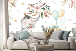 Naklejka: Śliczny słonik i urodzinowe prezenty