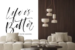 Naklejka: Life is better when youre laughing postcard. modern vector brush