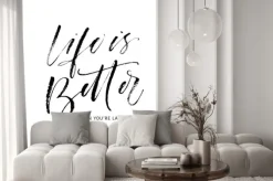 Naklejka: Life is better when youre laughing postcard. modern vector brush