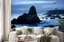 Naklejka: Lighthouse at the california coast with light beam