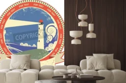 Naklejka: Lighthouse etykiety symbol.vintage na starym tekstury papieru