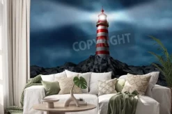 Naklejka: Lighthouse oczyszczeniu drogi na szczyt skalnego