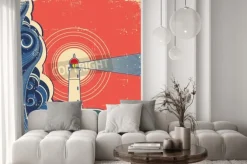 Naklejka: Lighthouse with blue sea.