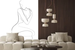 Naklejka: Line art naked woman or one line drawing on white isolated background.