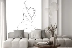 Naklejka: Line art naked woman or one line drawing on white isolated background.