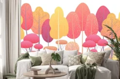 Naklejka: Linia pozioma bezszwowe granica z jesiennych drzew i krzewów