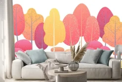 Naklejka: Linia pozioma bezszwowe granica z jesiennych drzew i krzewów