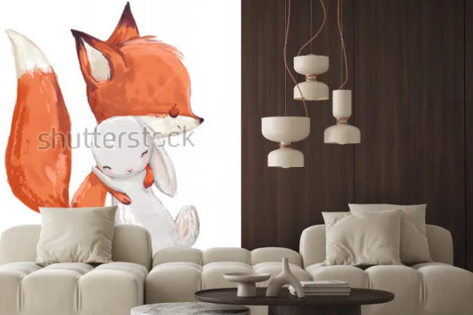 Naklejka: Lisek i zajączek dla dzieci na białym tle