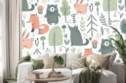 Naklejka: Liski misie i zajączki w lesie