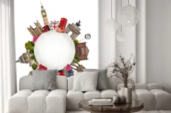 Naklejka: Londyn. turystyczny i biznesowy kolaż, słynnych londyńskich budynków