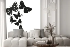 Naklejka: Lot czarno białych motyli