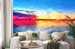 Naklejka: Low poly tsea sunset art background for your polygonal flyer