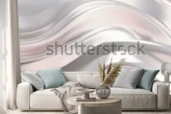 Naklejka: Luksusowe srebrne tło z satynową draperią. ilustracja 3d, renderowania