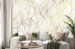 Naklejka: Luksusowy wzór z liśćmi na teksturze marmuru