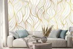 Naklejka: Luksusowy wzór z liśćmi na teksturze marmuru