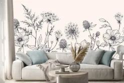 Naklejka: Luxury botanical background with trendy wildflowers and minimalist