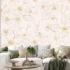 Naklejka: Luxury gold cherry blossom line art background vector. natural