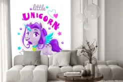 Naklejka: Mała śliczna kreskówki jednorożec etykietka. ilustracja księżniczka