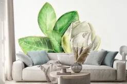 Naklejka: Magnolia branch with leaves and white flower isolated on white