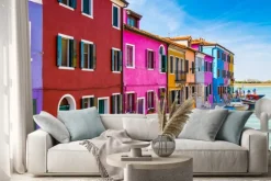 Naklejka: Malowane domy burano w lagunie weneckiej, włochy.