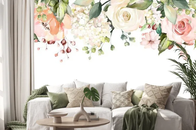 Naklejka: Malowane kwiaty w stylu boho