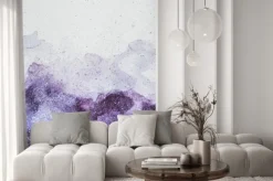Naklejka: Malowanie przestrzeni z fioletowym farby akwarelowe na białym