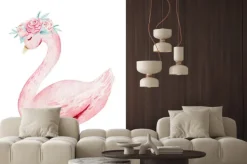 Naklejka: Malowany różowy łabędź