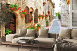 Naklejka: Malowniczy pas z kwiatami we włoskim wzgórzu miasta