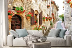 Naklejka: Malowniczy pas z kwiatami we włoskim wzgórzu miasta