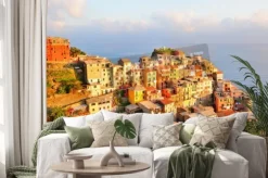 Naklejka: Malowniczy zachód słońca w kolorowe wsi manarola (cinque terre,