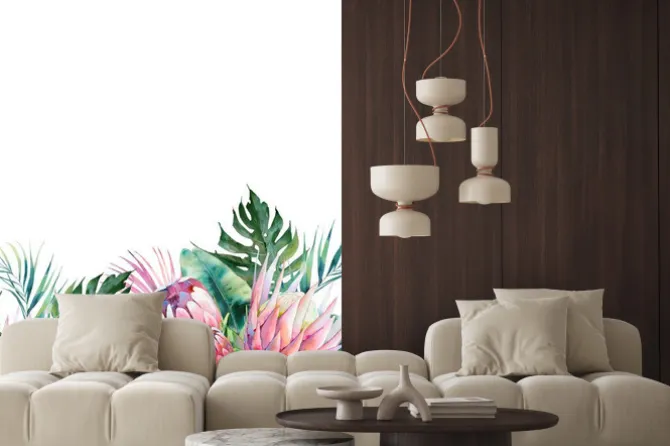 Naklejka: Malunek egzotycznych kwiatów i liści