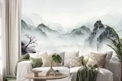 Naklejka: Malunek tuszem z górskim krajobrazem