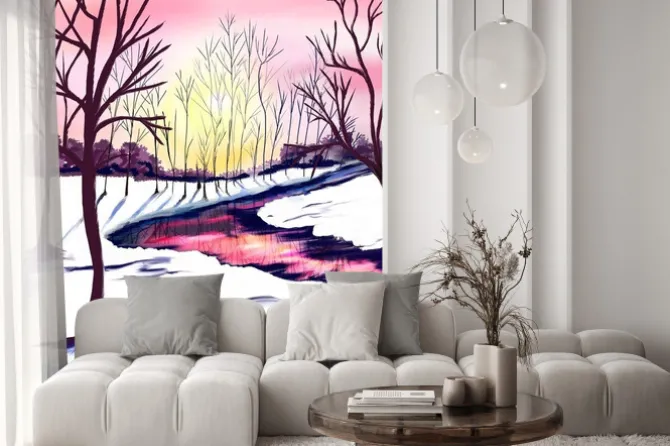 Naklejka: Malunek z jesiennym krajobrazem