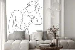 Naklejka: Man body line art drawing. male naked figure minimalist illustration.