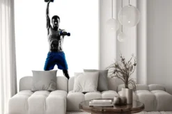 Naklejka: Man exercising fitness weights silhouette
