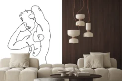 Naklejka: Man naked body line art drawing. abstract male figure minimalist