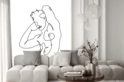 Naklejka: Man naked body line art drawing. abstract male figure minimalist