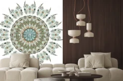 Naklejka: Mandala w stylu etno z piórkami