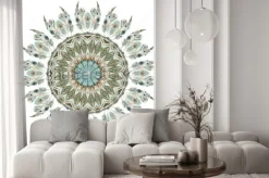 Naklejka: Mandala w stylu etno z piórkami